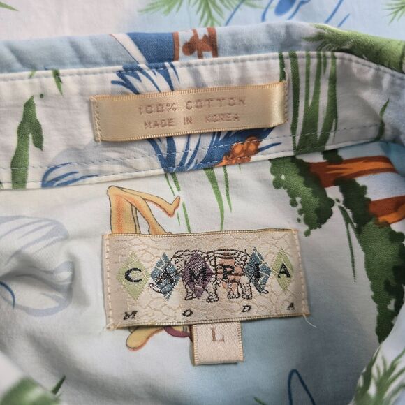 Campia Moda Shirt Men's L Blue Colorful Hawaiian Tropic Button Down Short Sleeve - Picture 3 of 16